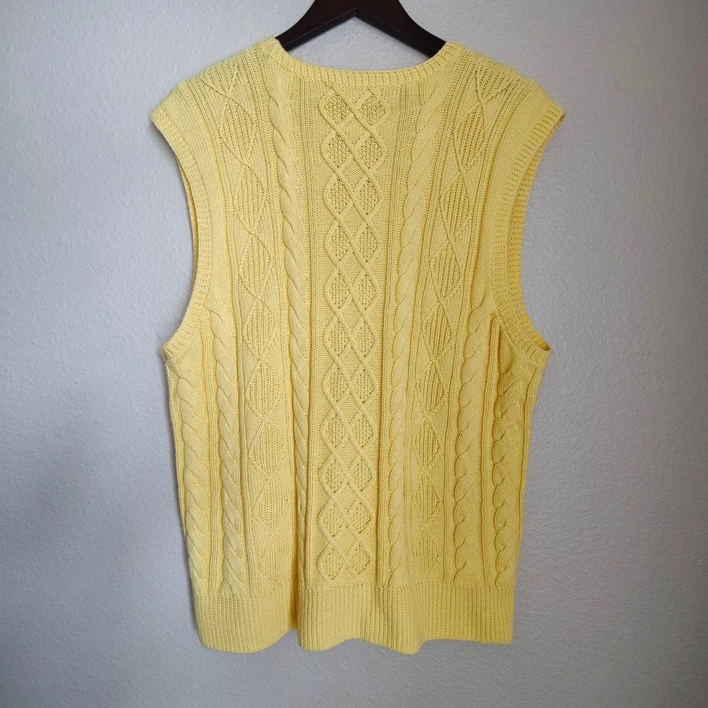 Polo Ralph Lauren Tennis Yellow Cable Knit Sweater Vest Cashmere Blend XL Preppy
